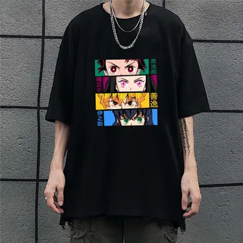 Japonų Anime Demon Slayer Print T-shirt Mergina Harajuku Pagrindu, O-apykakle Balti Marškiniai trumpomis Rankovėmis Viršuje Tee Ponios Drabužiai,Lašas Laivas
