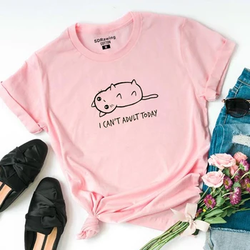 Juokinga Harajuku aš negaliu suaugusiųjų šiandien Lovely Cat Laišką, Print T Shirt Moterims Vasaros Marškinėliai Topai Atsitiktinis Marškinėlius grafinis tees