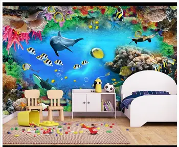 Aukštos klasės Užsakymą 3d tapetai, 3d sienų freskomis tapetai, 3D fantasy povandeninis pasaulis gražus cartoon vaikų kambario sienos fone