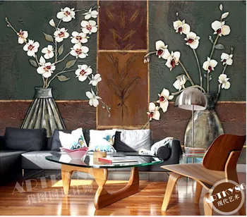 Custom 3D didelės freskos,Retro orchidėja vaza rankų darbo tapybos papel de parede ,svetainė, TV miegamojo sienos tapetai
